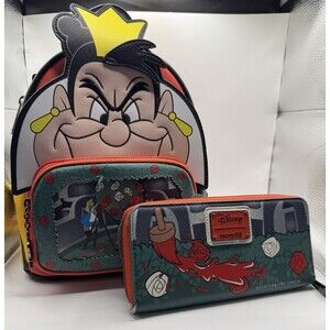 NWT Loungefly Disney Alice in Wonderland Queen of Hearts Backpack & Wallet